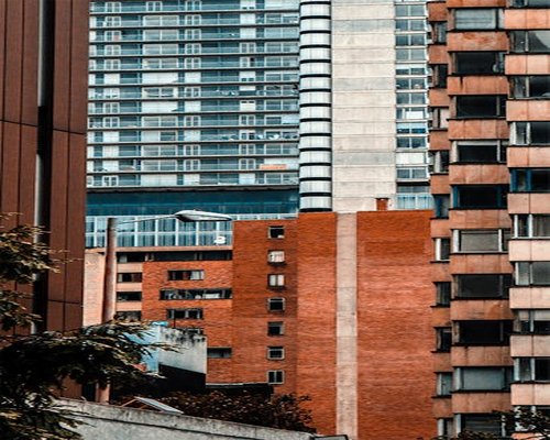 Panoramic view of modern brick architecture buildings in northern Bogota district